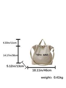 Large Capacity Letter Graphic Canvas Tote Bag, Fashion Handbag For Women Commuting, Simplistic Lightweight Big Capacity Ladies Shoulder Bag, Vintage Style College Student School Messenger Bag, Solid Color Simple Briefcase Large Capacity Work/Study Bag, Stylish New Versatile Women Tote Bag, Literary School Bag For Teens, Book Bag For Women Or Students, Perfect For Books, Shopping, Back To School And More, School Supplies, School Bag, School Handbag, School Tote Bag, School Bookbag, Back To School Bags, Laptop Compartment, Portable, Foldable, Classic Casual, Suitable For Teen Girls Women College Students, Teacher, Perfect For Back To School, First Day Of School, Tote Bags For Women, College Essentials - Beige - View 4