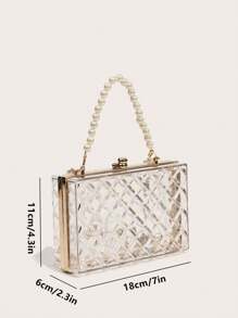 1 件全新亚克力手拿包，配人造珍珠，菱形透明链条手提包，优雅钱包和手机包，非常适合派对礼服、女士礼物，适合情人节、派对、婚礼