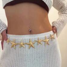 1psc European And American Cross-Border Jewelry Ocean Vacation Wind Starfish Waist Chain Body Sexy Beach Faux Pearl Flower Body Chain