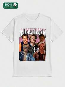JJ Music Maybank T-Shirt  Casual Print, Comfortable And Versatile, Letter Pattern Pure Cotton 220g Printed T-Shirt - White - View 1