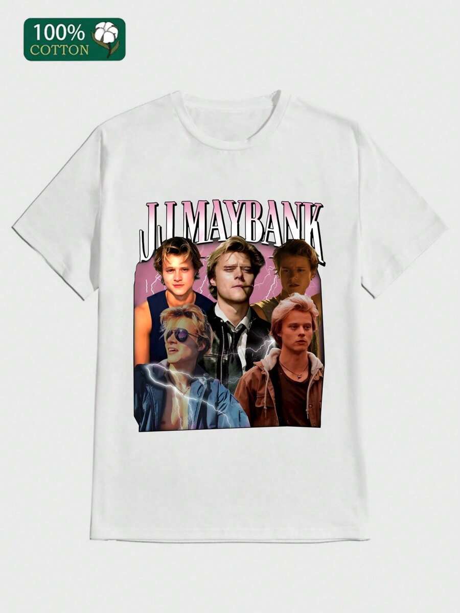 JJ Music Maybank T-Shirt  Casual Print, Comfortable And Versatile, Letter Pattern Pure Cotton 220g Printed T-Shirt - White - View 1