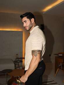 TRICOT DE LUXO Men's Polo Collar Shirt Knit Blouse Summer Spring Men Casual High Quality Immediate Shipping - 米色 - 查看 4