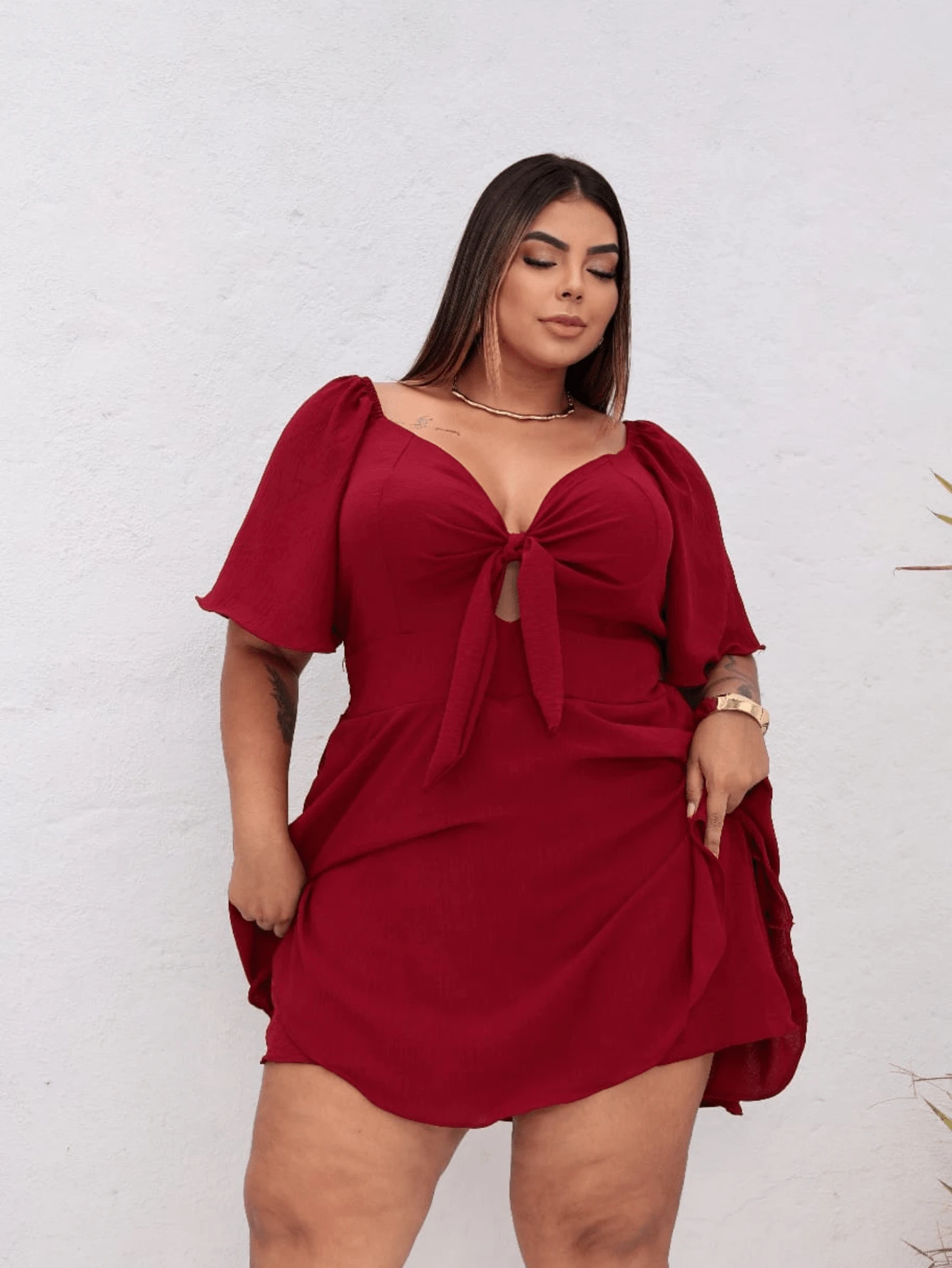 Plus Size Jumpsuit Dress With Elastic Waistband And Padded Bra New Model Fits Sizes 48 To 52 - Burgundy - View 1
