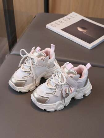 1 双儿童透气网眼软底防滑时尚舒适运动鞋，女童时尚多色运动鞋，春秋