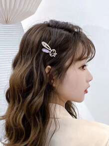 1 pezzo Fermaglio per capelli elegante e minimalista da donna con design a coniglietto, in lega metallica con strass rosa, versatile e affascinante per uso quotidiano, accessorio per outfit da spiaggia e viaggio, fermagli per capelli