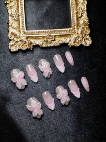 10Pcs Short Handmade Press On Nails For Party And Daily Wear, Flowers Designer Press-On Nails For Girls, Easy To Wear10Pcs Y2K Handmade Press On Nails, Shiny Artificial Gems, Spring And Summer Style, Suitable For Girls And Women Festivals Parties And Daily Wear(Note:The Color Of The Accessories Is Random) Nail Supplies Nails - Baby Pink - View 12