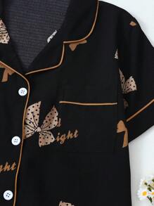 Conjunto de pijama de mujer de burbujas de crepe con estampado de mariposas y mangas cortas