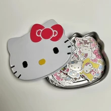 Sanrio Caja de almacenamiento de metal portátil de Hello Kitty de Sanrio: caja de almacenamiento de escritorio ligera y redonda para joyas, papelería y pegatinas con un diseño vibrante del personaje, caja de almacenamiento para el cajón del escritorio, Sanrio