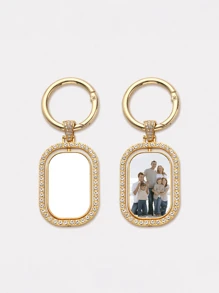 1 Customized Double-Sided Photo Keychain, DIY Sublimation Heat Transfer Image, Single-Sided Diamond Inlaid Rotating Double-Sided Rectangular Buckle Function Keychain, Special Gift Style, Suitable For Party Gifts, Mother Gifts Or Various Holiday Gifts