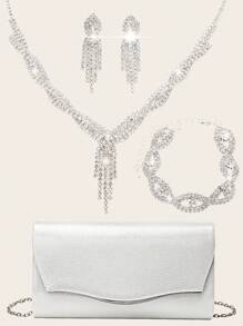Women's Rhinestone Jewelry Rhinestone Jewelry Set Sparkling Necklace Earrings Bracelet Set Sparkling Wallet Handbag Envelope Women's Ball Sparkling Handbag Silver Colorful Flip Cover Bag Wedding Party Handbag Cocktail Party Wedding New Wallet Banquet Bag Evening Dress Women's Bridal Evening Dress Ball