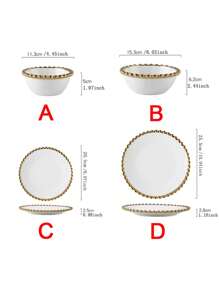 1 pieza Tazón de ensalada/Plato de bistec de cerámica de lujo con perla dorada, adecuado para restaurantes