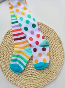 1pc Girls Striped Plaid Heart Pattern Patchwork Cotton Tights, European Style Children Stockings