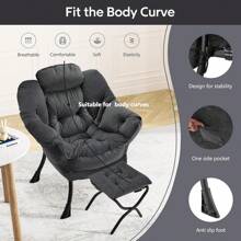 Silla tapizada plegable con otomano, moderna, grande, con reposabrazos, para descanso, ocio, lectura, para recámara, oficina, gris oscuro-f - Beis - Ver 4