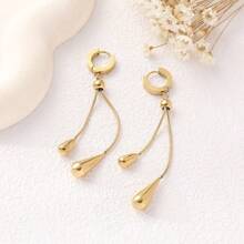 Set de 2 piezas: Pendientes ajustables de gota de agua y collar con cadena de hueso de serpiente de acero de titanio