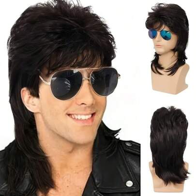 Peruki Mullet dla mężczyzn 80s kostiumy fantazyjne akcesoria na imprezę peruka cosplay