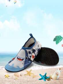 儿童户外沙滩鞋，男童浅蓝色鲨鱼网软底轻便透气游泳水鞋，适合户外、沙滩、万圣节派对 - 淺藍色 - 查看 8