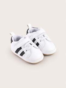 1 par de zapatos versátiles y transpirables con diseño de gancho y bucle a rayas para bebés y niños pequeños unisex, aptos para niños y niñas de 0 a 1 año, adecuados para primavera, otoño, verano e invierno