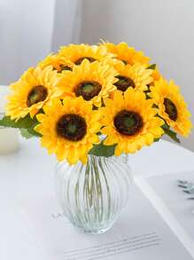 1PC/3PCS/5PCS Artificial Flowers Sunflowers Silk Gerbera Bouquets For Autumn Halloween Christmas Decorations Wedding Vase For Home Dining Room Bedroom Decorations, Festival Birthday Party Accessories, Wedding Venue Background Decoration Gifts Graduation
