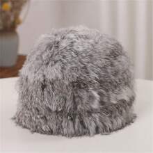 1pc Solid Color Casual Faux Fur Knit Hat, Women Autumn/Winter Warm Earflap Hat - Grey - View 10