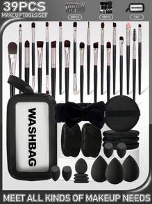 39 Stück Beauty Set, Make-up Tools für das Gesicht einschließlich 20 Make-up Pinsel, 3 Stück Toilettenartikel Set, 4 runde Puderpuffs, 4 Daumen Puderpuffs und 3 Mini Wassertropfen Eier.