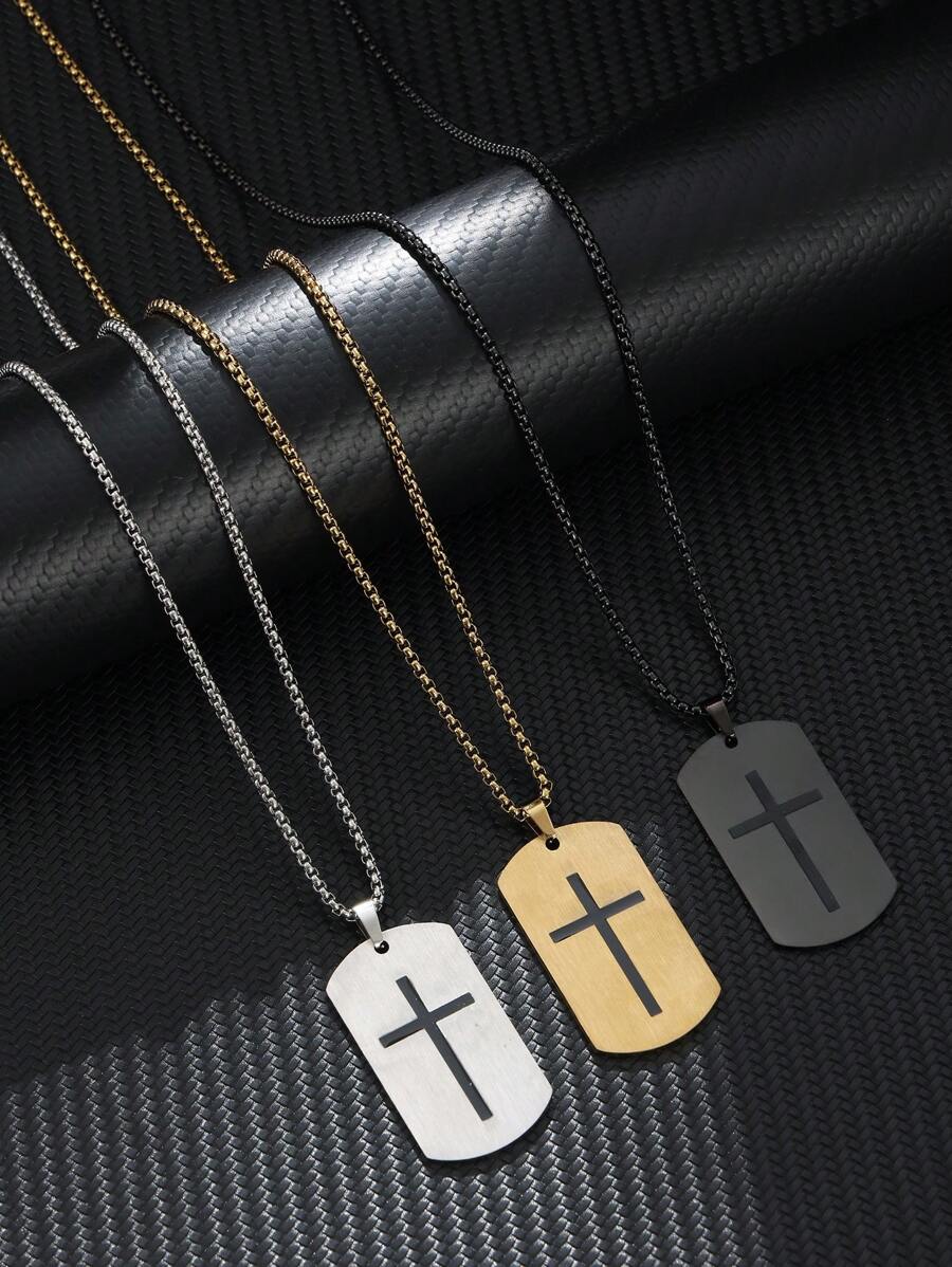 1 件复古不锈钢军用标签吊坠项链，适合男士日常佩戴 - 款式A - 查看 1