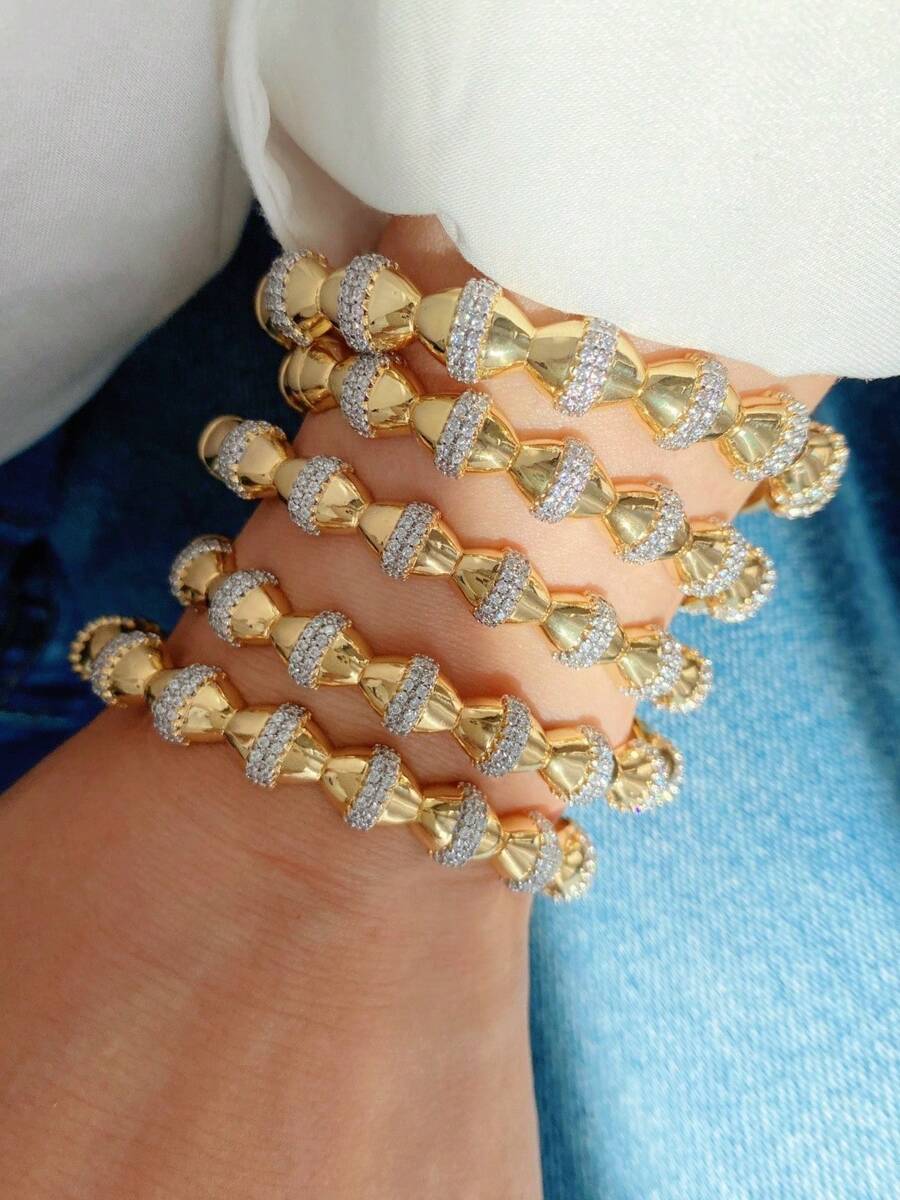 1 件/套手链和戒指，全新欧美设计 18K 镀金铜锆石优质精致戒指和手链，适合日常休闲、派对、奢华礼物 - 細款 - 查看 1