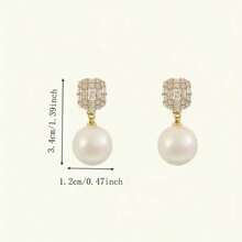 1 par de aretes elegantes de perla falsa con metal y rhinestones, adecuados para uso diario, fiestas y bodas de mujeres