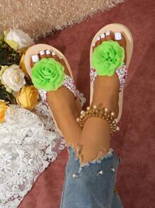 Women Summer Flip Flops Anti-Slip Thong Sandals, Flower Design Casual Beach Slippers