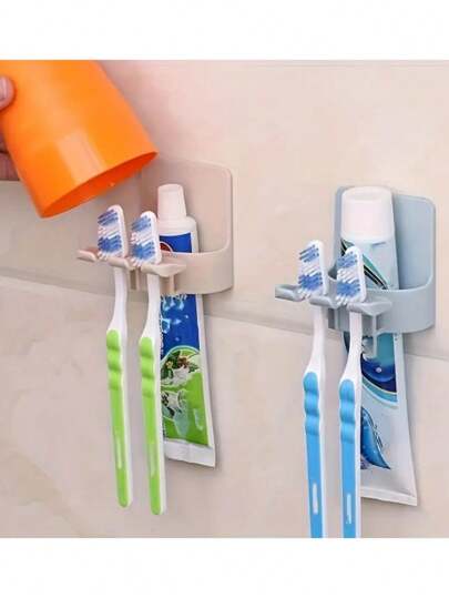 1pc,Wall-Mounted Toothbrush Holder - No Drilling Required, Multi-Functional Bathroom Storage Holder For Toothbrushes And Accessories, Plastic Materials, Bathroom Supplies Home Bathroom Decor Fall Decor Back To School