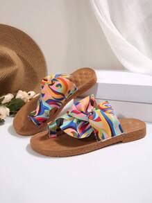 Women Bow Decor Flat Slippers, Suede Fisherman Style Beach Shoes, New Summer Flat Casual Ring Toe - Orange - View 8