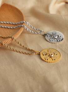 1pc Vintage Rhinestone Circular Lotus Print Gold Pendant Necklace, Suitable For Daily Wear And Vacation, Great Gift For Friends - Lotus Pendant Necklace - View 5