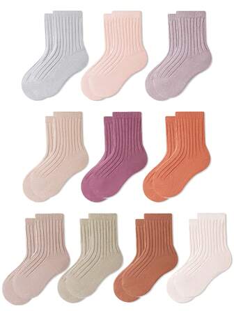 1 双可爱糖果色婴儿爬行地板袜，室内幼儿保暖长袜，秋冬季儿童中筒袜