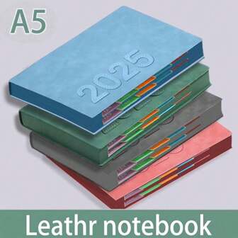 400 Pages A5 Vintage Leather Thick Lined Notebook With Colorful Divider Pages, Suitable For Classroom Notes, Business Office, Home Journaling Back To School