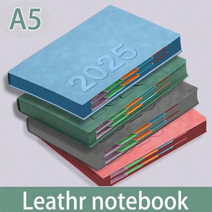 400 页 A5 复古皮革厚横线笔记本，带彩色分隔页，适合课堂笔记、商务办公、家庭日记 - A5 - 查看 1