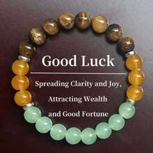 Multi-Color Tri-Element Bracelet With Natural Stones: Yellow Crystal, Tiger Eye & Amethyst, Positive Energy - Multicolor - View 2