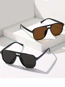 2 piezas Gafas de moda con doble puente y marco ovalado, ideal para adolescentes, viajes, exteriores y playa, gran opción de regalo