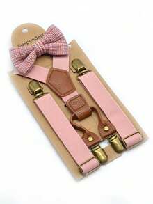 2pcs Solid Color Suspender & Bow Tie Set, Universal Solid Color Y-Shape Suspender & Bow Tie 2 Pieces Set