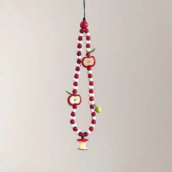 Handmade Half Apple Shaped Mobile Phone Lanyard Keychain Beaded Strap Cute Camera Pendant, Fresh Design Gifts For Mother, Family, Friends, Birthday, Holiday Phone Charm, Phone Chain