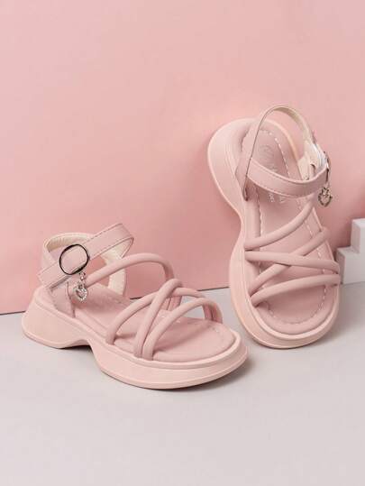 زوج من الصنادل المسطحة للأطفال، صيفية موضة أحزمة مفرغة صنادل بنات قاع ناعم مريحة أحذية أطفال