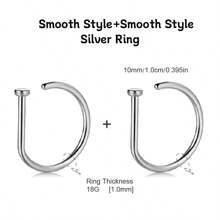 2 Pieces/1-Piece Fashion Nose Rings, Gold And Silver Stainless Steel Nose Rings, Non-Piercing Design Fake Nose Rings, Punk Style, Hip Hop Style, D-Shaped Nose Rings, Crystal Nose Rings, Zirconia-Inlaid Fake Nose Rings