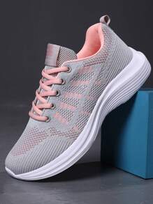 1 双女式休闲平底跑步鞋，系带运动风格，网眼透气低帮户外运动鞋，2025 年春/秋