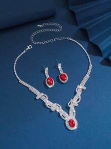 3pcs Claw Chain Flower Zirconia Pendant Necklace And Earrings Set