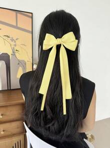 1pc Women Fashionable Casual Elegant High-Quality Simple Polyester Ribbon Clip, Metal Clip, Suitable For Daily, Coordination, Outdoor, Photography, Great Gift For Friends Hair Clips Claw Clips Hair Claws Hair Slide Hair Barrettes, School Stuff, College, Winter Outfit For Women, Bows, Cute, Hair Accessories, Head Accessories, Hairpin - Yellow - View 1