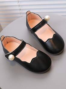 1 Pair Girls Large Pearl Soft Bottom Anti-Slip Flats Square Toe Round Toe Fashion Versatile Princess Shoes, Suitable For Spring & Summer - Black - View 10