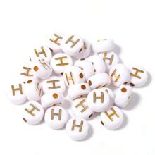 150/300/600 pezzi di perline in acrilico con motivo a lettere dorate su sfondo bianco, 4x7mm, adatte per la realizzazione di gioielli fai-da-te, progetti di collane e braccialetti