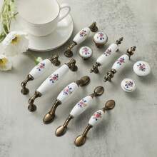 1 件陶瓷 + 锌合金橱柜门抽屉拉手，复古欧式风格多种设计抽屉拉手，适用于儿童房、厨柜、衣柜、柜门、梳妆台、美式家具