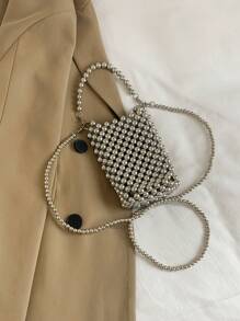 时尚、高品质手工串珠手机包，简约百搭，小众设计斜挎包，小巧轻便 - 灰色 - 查看 9