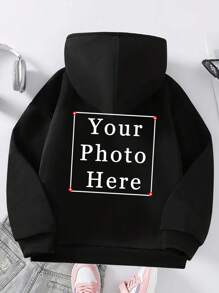 Sudadera con capucha personalizable para niña preadolescente y unisex - Agrega tu propio texto y fotos (familia, selfie, mascota, amigos, fiesta) para diseñar tu propia sudadera estampada personalizada, foto de bebé/pareja/familia/mascota, regalo de aniversario, San Valentín, Navidad, Acción de Gracias, Año Nuevo, fiesta, regalo de cumpleaños, Halloween, ropa navideña