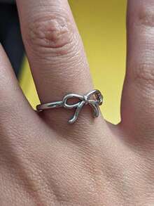 1 PC Fashionable And Simple Bow Women's Ring, Suitable For Daily Wear, Birthday Parties, And Other Occasions - 銀色 - 查看 3