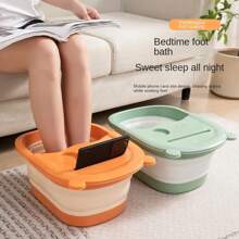 1 pieza Bañera de masaje plegable para pies, minimalista para adultos en dormitorio con asa, cubo para remojar los pies con tapa, bañera profunda para pies, palangana para lavar los pies, decoración de otoño para el baño del hogar